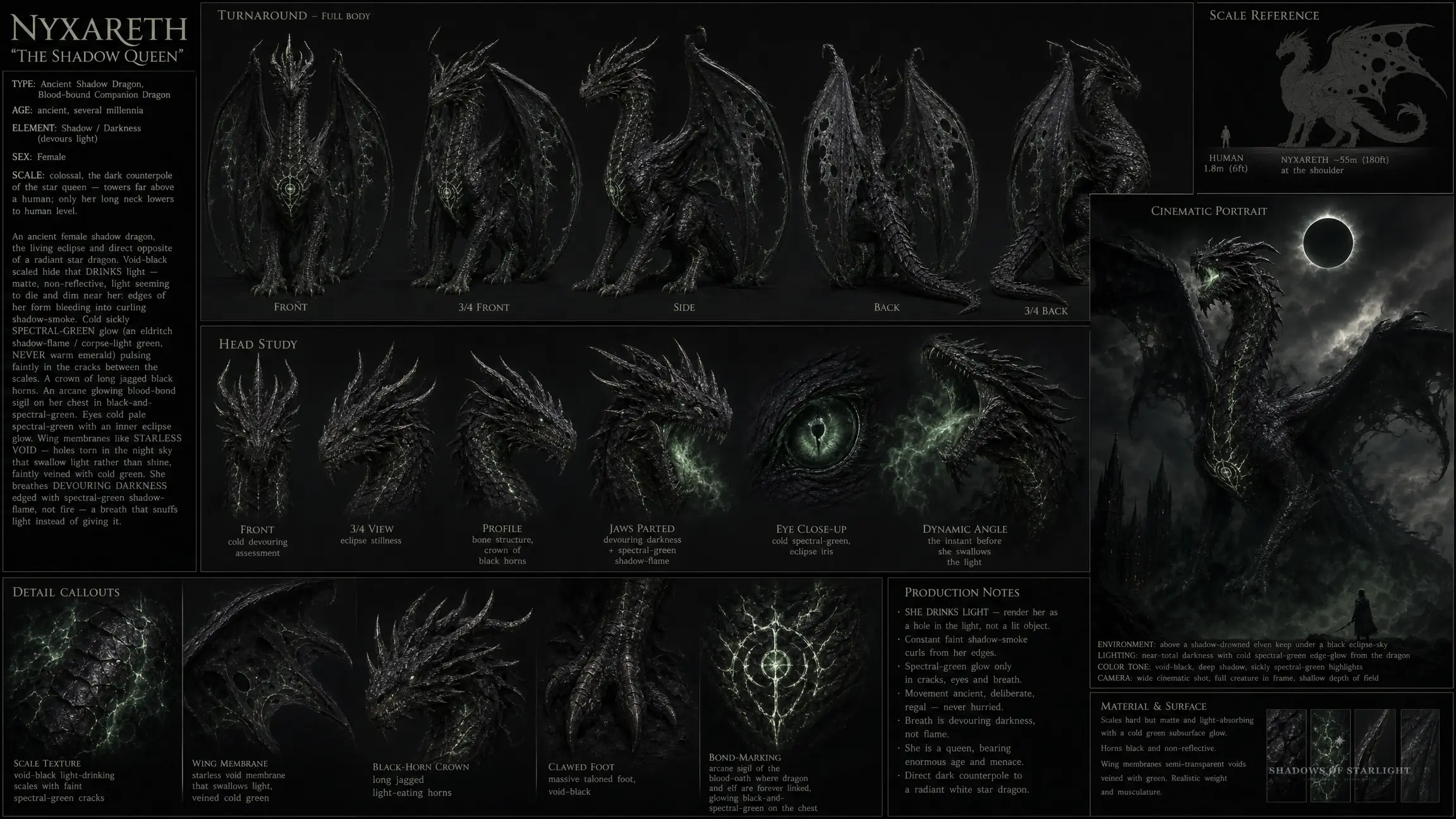 Design sheet of the dragon Nyxareth